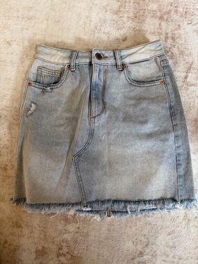 DL1961 Light Blue Denim Mini Skirt with Frayed Hem
